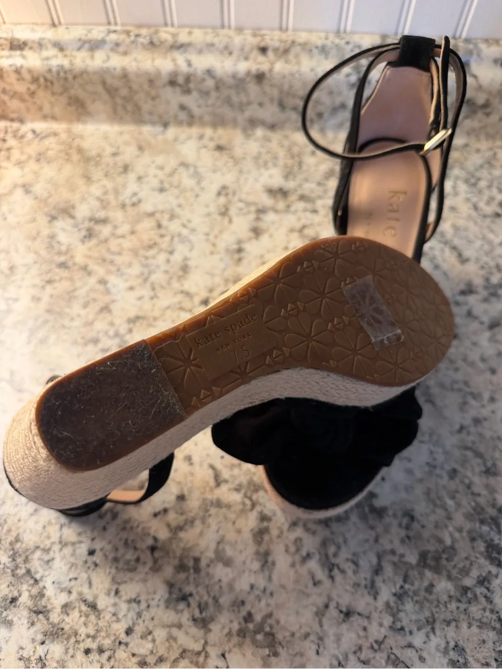 kate spade Black Suede Knotted Bow Espadrille Wedge Sandals Tianna Summer Fun